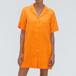 Everlane The Linen Workwear Dress in Turmeric Orange
